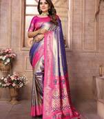 Violet Panchtani Kanjivaram Style Tissue silk bland zari work saree with Blouse