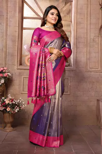 Violet Panchtani Kanjivaram Style Tissue silk bland zari work saree with Blouse