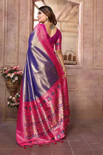Violet Panchtani Kanjivaram Style Tissue silk bland zari work saree with Blouse