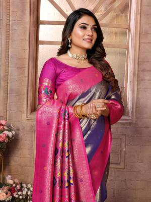 Violet Panchtani Kanjivaram Style Tissue silk bland zari work saree with Blouse 5
