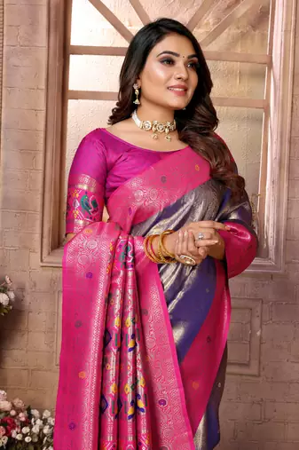 Violet Panchtani Kanjivaram Style Tissue silk bland zari work saree with Blouse