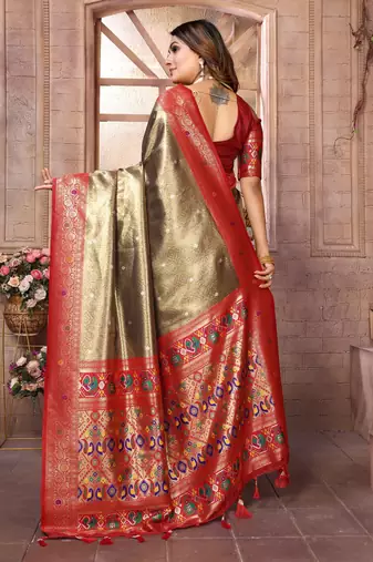Mahendi Panchtani Kanjivaram Style Tissue silk bland zari work saree with Blouse