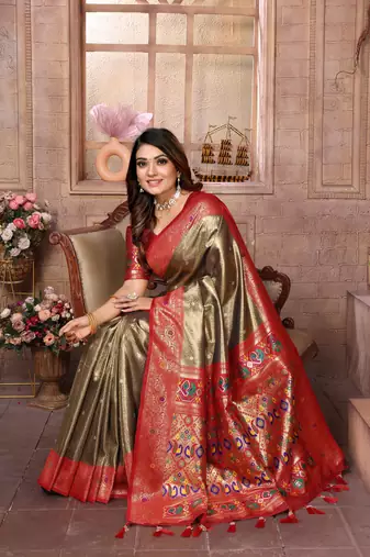 Mahendi Panchtani Kanjivaram Style Tissue silk bland zari work saree with Blouse