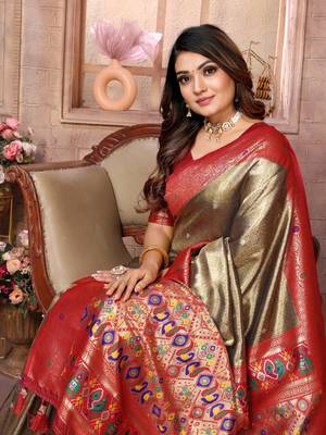 Mahendi Panchtani Kanjivaram Style Tissue silk bland zari work saree with Blouse 5
