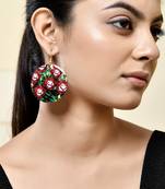 Red rose patterned round dangle earrings
