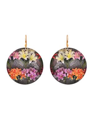 Floral print round earrings 3