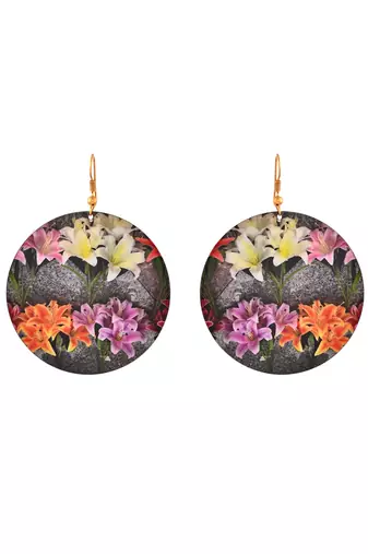 Floral print round earrings