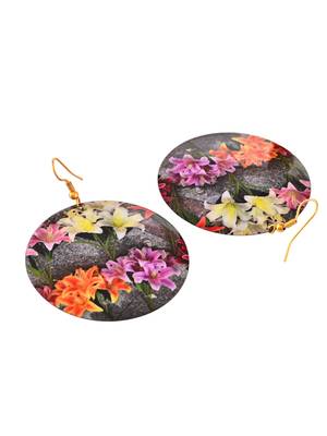 Floral print round earrings 4