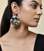 Elegant floral print round dangle earrings