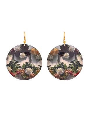 Elegant floral print round dangle earrings 3