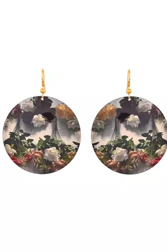 Elegant floral print round dangle earrings