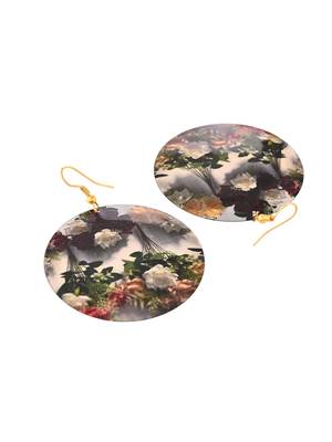 Elegant floral print round dangle earrings 4