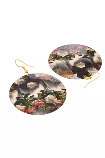 Elegant floral print round dangle earrings