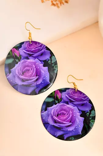 purple rose drop earrings