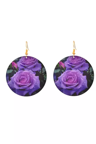 purple rose drop earrings