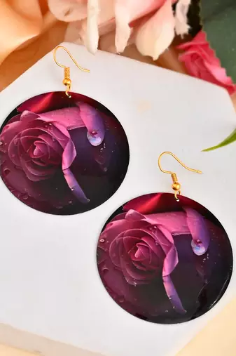 Rose petal design round drop earrings