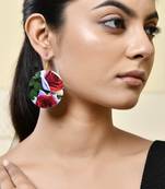 Floral print round earrings with red and white roses