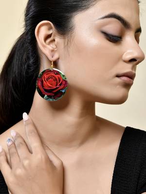 red rose floral round earrings 1
