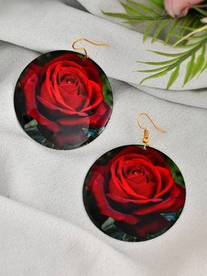 red rose floral round earrings 2