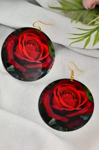 red rose floral round earrings