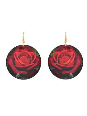 red rose floral round earrings 3