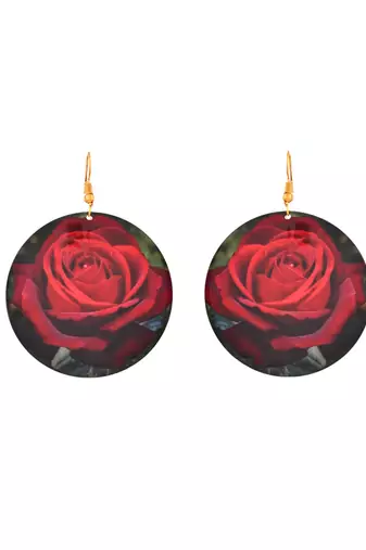 red rose floral round earrings