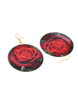 red rose floral round earrings 4