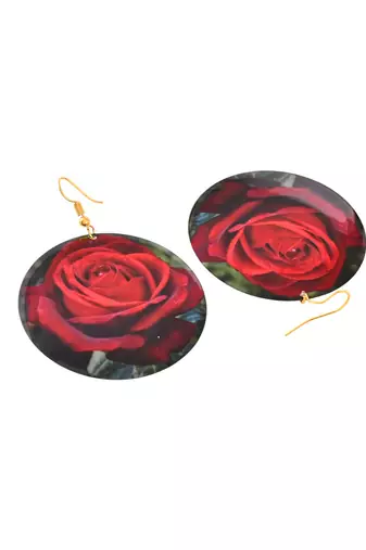 red rose floral round earrings