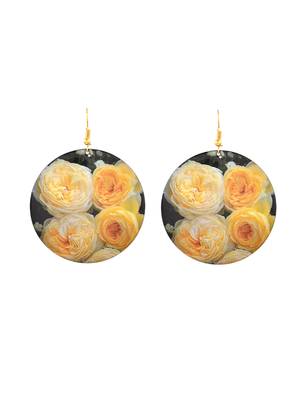 Yellow rose floral print round earrings 3