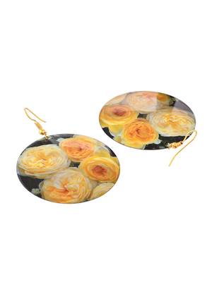 Yellow rose floral print round earrings 4
