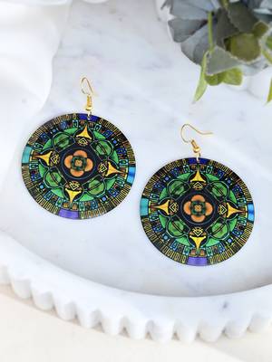 mandala patterned round earrings 2