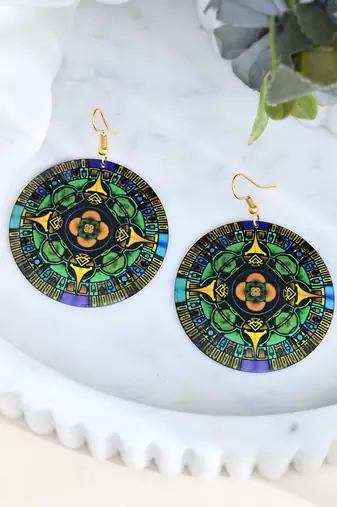 mandala patterned round earrings