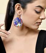 Floral patterned round dangle earrings with gold hooks