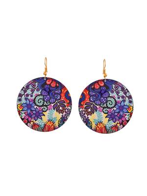 Floral patterned round dangle earrings with gold hooks 3