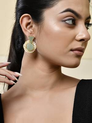 Gold plated green pearl cluster earrings 1