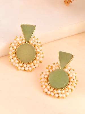 Gold plated green pearl cluster earrings 2