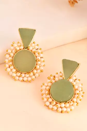 Gold plated green pearl cluster earrings