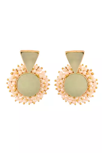 Gold plated green pearl cluster earrings