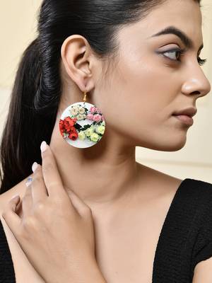 Floral bouquet round dangle earrings with gold hooks 1