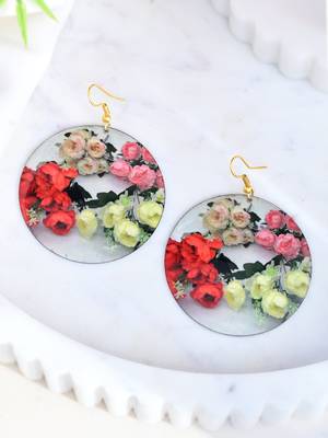 Floral bouquet round dangle earrings with gold hooks 2