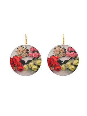 Floral bouquet round dangle earrings with gold hooks 3
