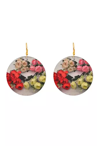 Floral bouquet round dangle earrings with gold hooks