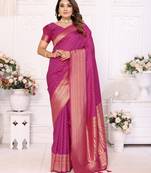 Pink Tanya sudarshan banarasi style silk bland zari weaving border Saree with Blouse