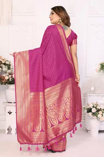 Pink Tanya sudarshan banarasi style silk bland zari weaving border Saree with Blouse