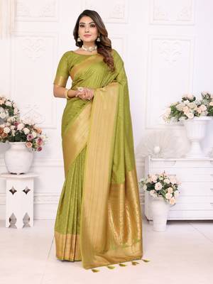 Mahendi Tanya sudarshan banarasi style silk bland zari weaving border Saree with Blouse 1