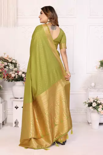 Mahendi Tanya sudarshan banarasi style silk bland zari weaving border Saree with Blouse