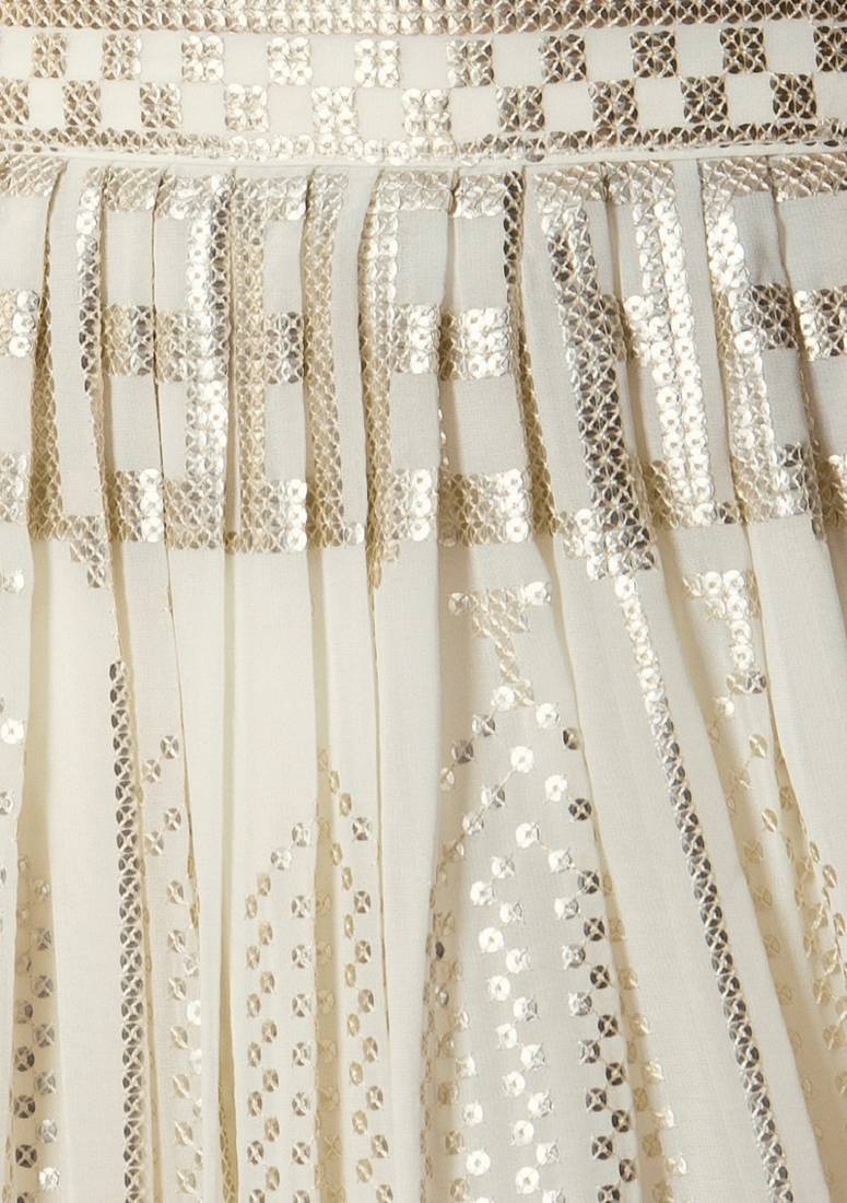 White Sequins With Thread Embroidered Georgette Indian Dress Lehenga Designs