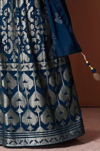 Blue Sequins With Thread Embroidery Work Georgette Indian Lehenga Dress Designs