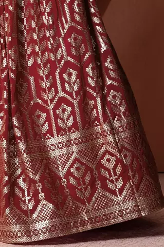  Maroon Thread With Sequins Embroidered Georgette Indian  Lehenga Dress