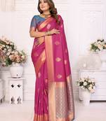 Pink Lichi Soft Silk bland Jari Weaving Border & Rich Pallu With Contrast Blouse